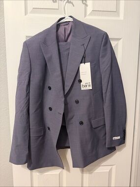 Bar III Double-Breasted Slim Fit Lavender-Gray Suit